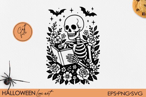 Download Skeleton Reading with Flowers Clipart - Clip Collection