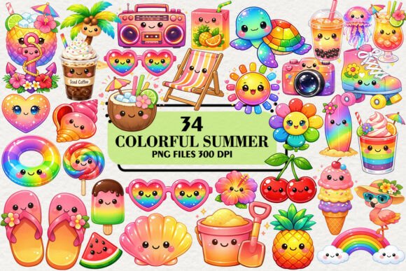Download Kawaii Colorful Summer Clipart Bundle - Clip Collection