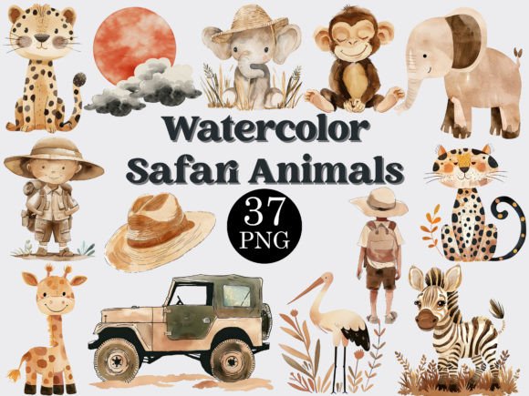 Download Watercolor Safari Animals Clipart Bundle - Clip Collection
