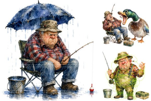 Download Funny Fisherman Watercolor Clipart - Clip Collection