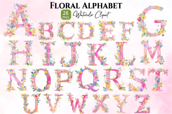 Download Pink Floral Alphabet Watercolor Clipart - Clip Collection
