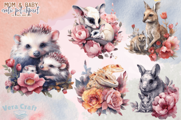 Download Mom &amp; Baby Exotic Pet Watercolor Clipart - Clip Collection