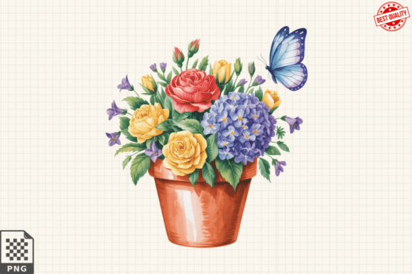 Download Butterfly and Potted Flowers Clipart PNG - Clip Collection