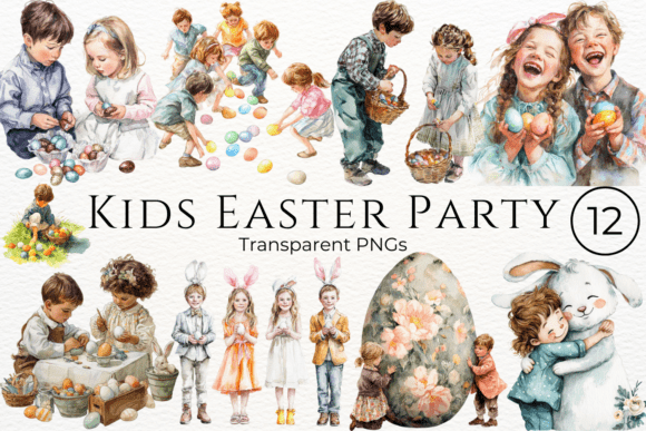 Download Kids Easter Party Watercolor Clipart - Clip Collection
