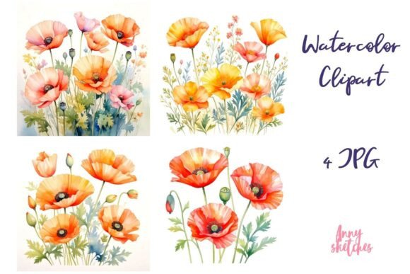 Download California Poppy Watercolor Clipart 4JPG - Clip Collection
