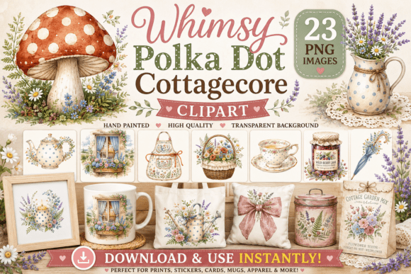 Download Whimsy Polka Dot Cottagecore Clipart - Clip Collection