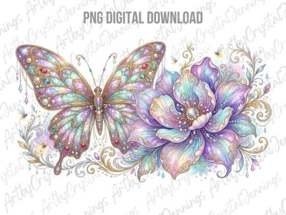 Download Jeweled Butterfly and Flower Clipart PNG - Clip Collection