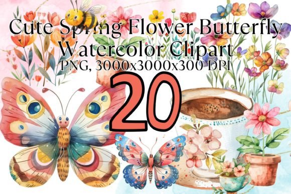 Download Cute Spring Flower Butterfly Watercolor - Spring flower Collection