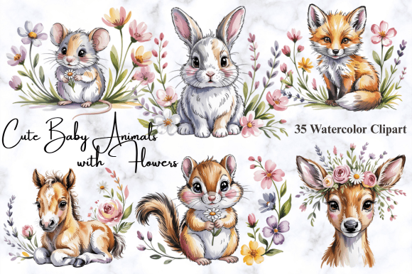 Download Cute Baby Animals with Flowers Clipart - Clip Collection