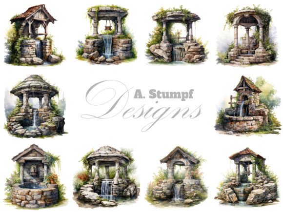 Download Stone Well in Summer Garden Clipart Set - Clip Collection