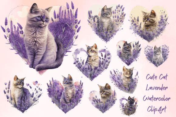 Download Cute Cat Lavender Watercolor ClipArt - Clip Collection