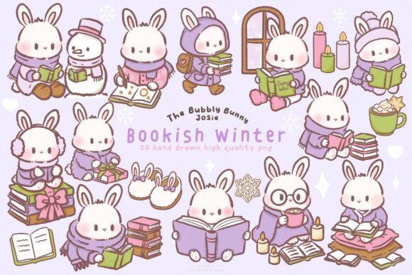 Download Kawaii Bunny Bookish Winter Clipart - Clip Collection