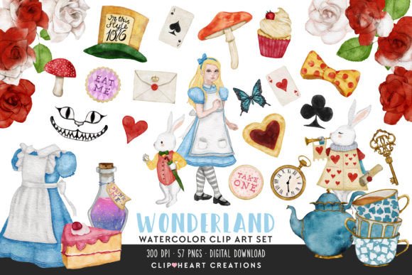 Download Alice in Wonderland Watercolour Clip Art - Premium Resources
