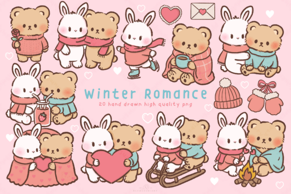 Download Winter Romance Kawaii Bear Bunny Clipart - Clip Collection