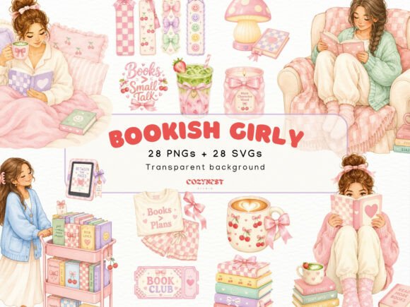 Download Cozy Bookish Girl Watercolor Clipart PNG - Clip Collection
